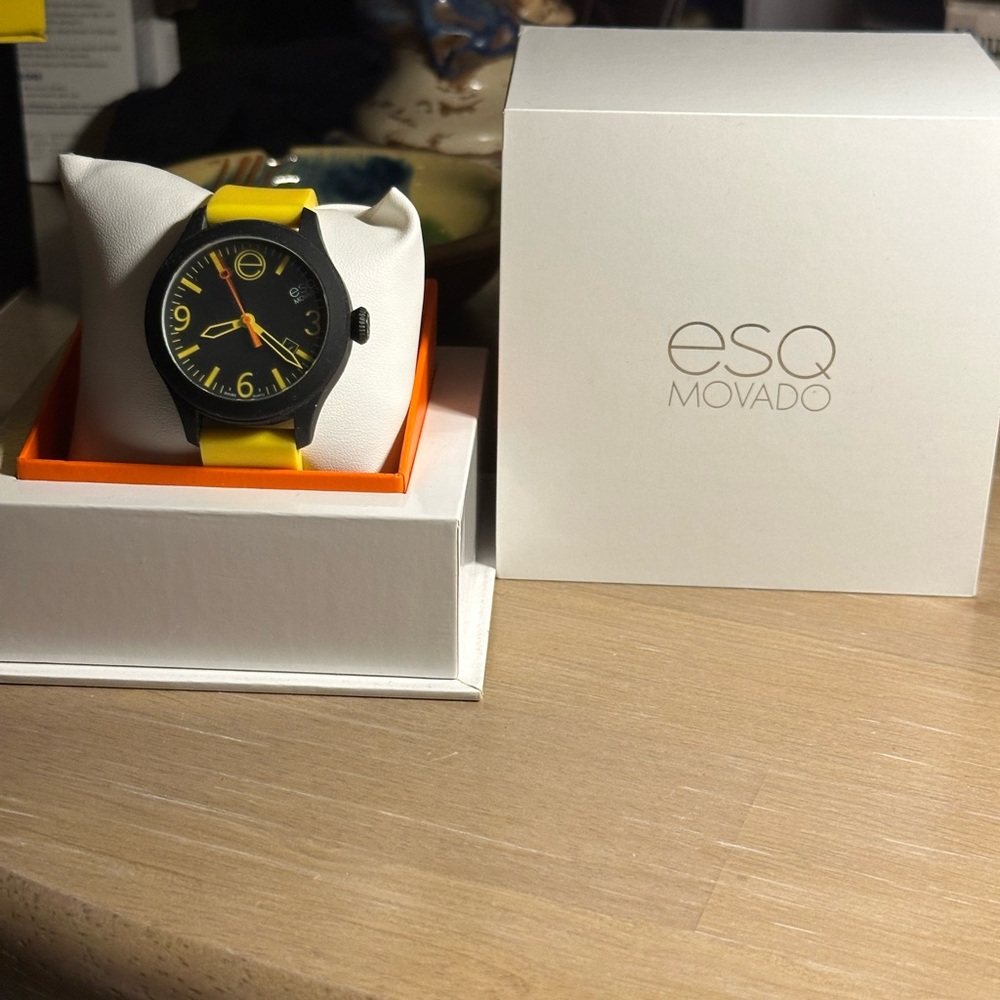 ESQ Movado Black and Yellow Watch